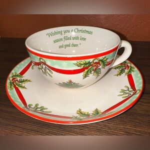 Spode Christmas Tree Annual Large Cup and Saucer "Love and Good Cheer" MINT!